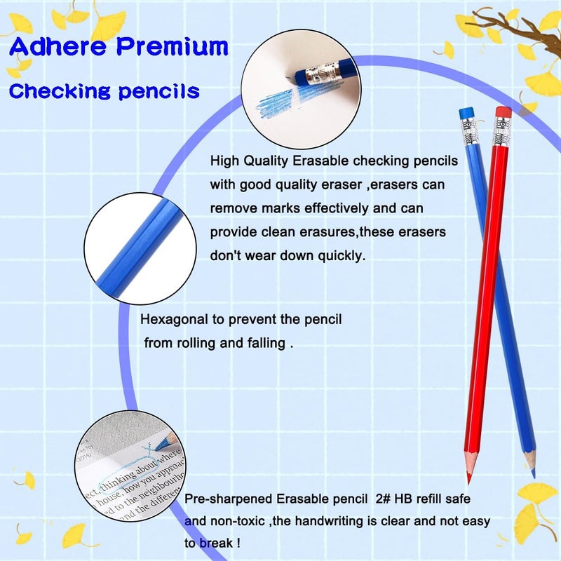Adhere 25pcs Checking Pencils Erasable colored Pencils Pre-Sharpened #2 HB,for Checking Tests Grading,Map Coloring, editing Office Favors,including a Free sharpener. (Red 13pcs + Blue 12pcs) - Image 3